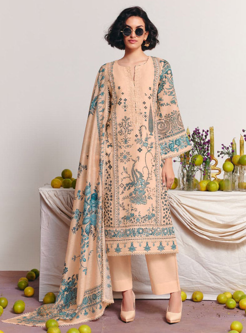 Kimora Pure Cotton Unstitched Suit Fabric for Women with Embroidery