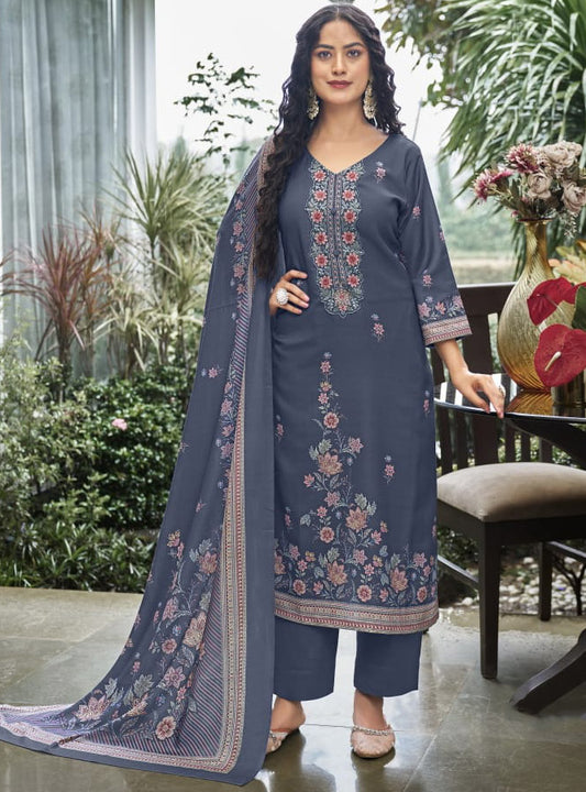 Pashmina Unstitched Winter Suit Dress Material with Neck Embroidery