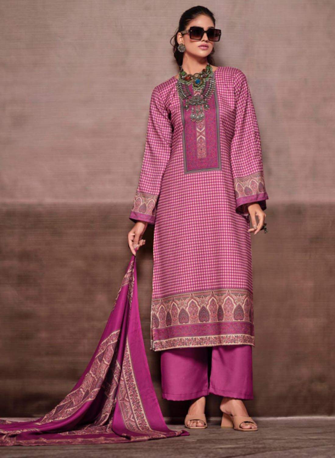 Mumtaz Arts Pink Unstitched Pashmina Winter Suit Dress Material for Women