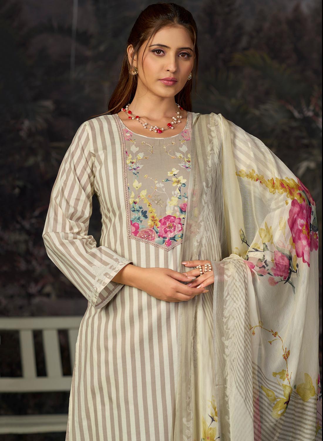 Pure Lawn Cotton Unstitched Salwar Suit Material with Chiffon Dupatta