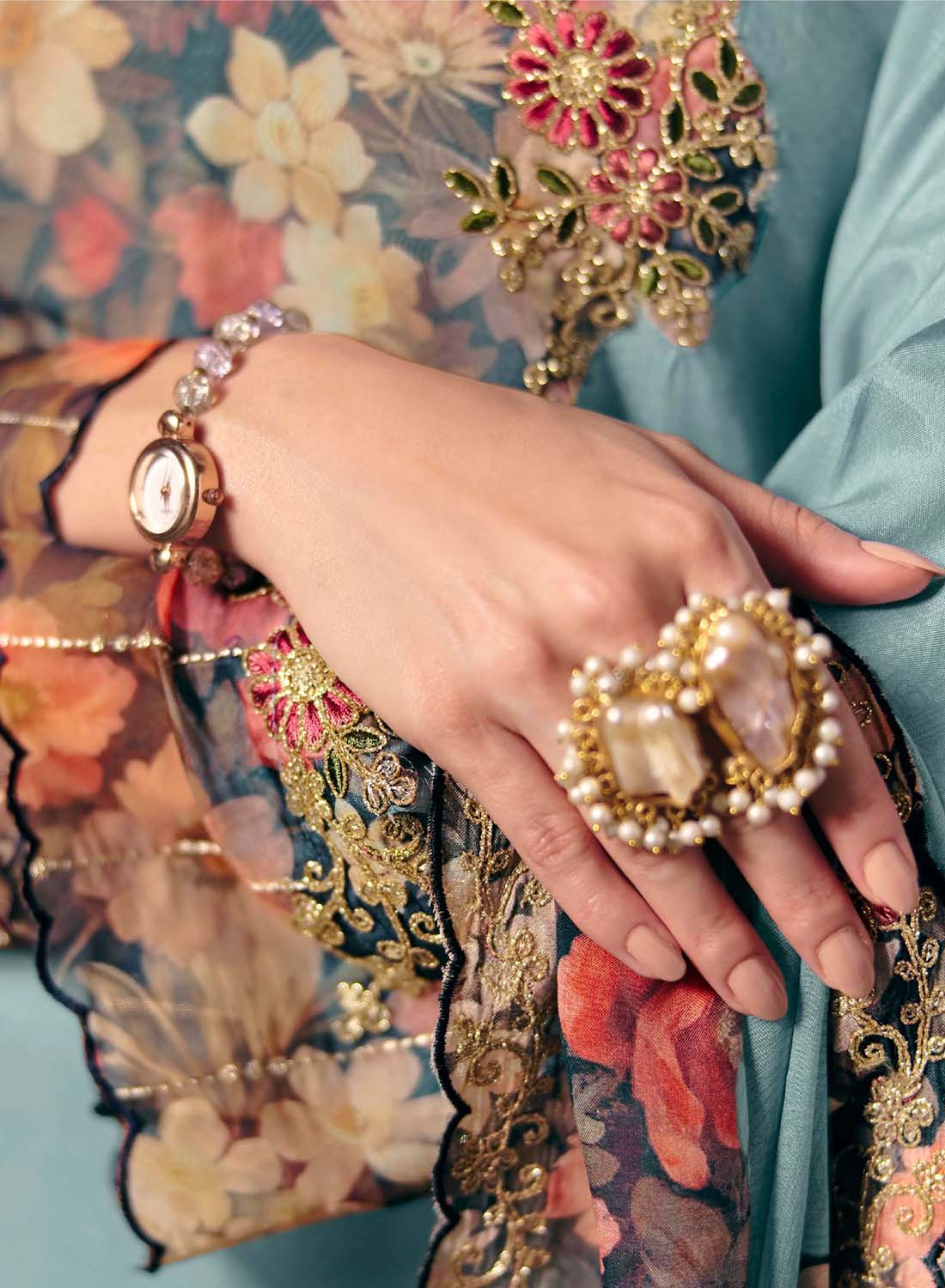 Party Wear Blue Muslin Unstitched Salwar Suit Dress Material for Women