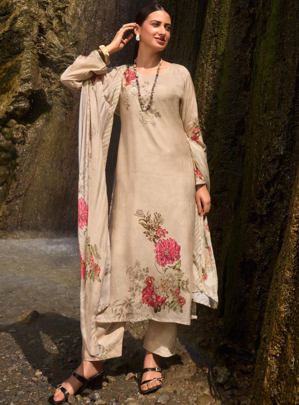 Party Wear Muslin Unstitched Suit Dress Material with Handwork for Women