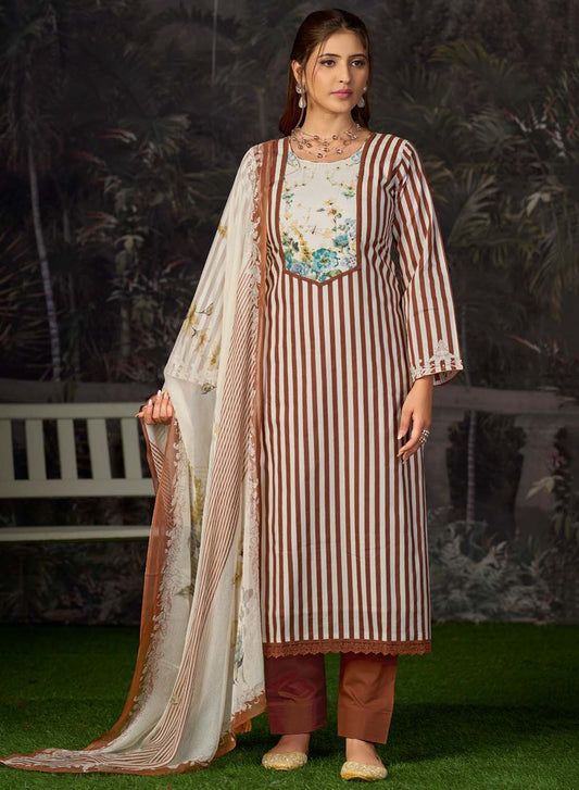 Pure Lawn Cotton Unstitched Salwar Suit Material with Chiffon Dupatta