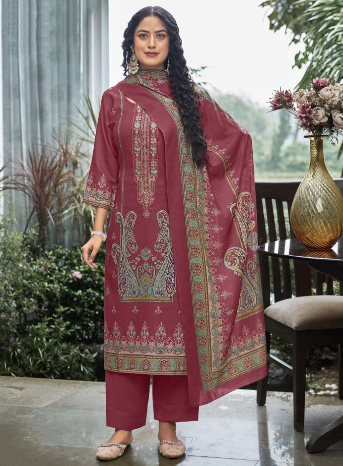 Pashmina Unstitched Winter Salwar Suit Dress Material with Neck Embroidery