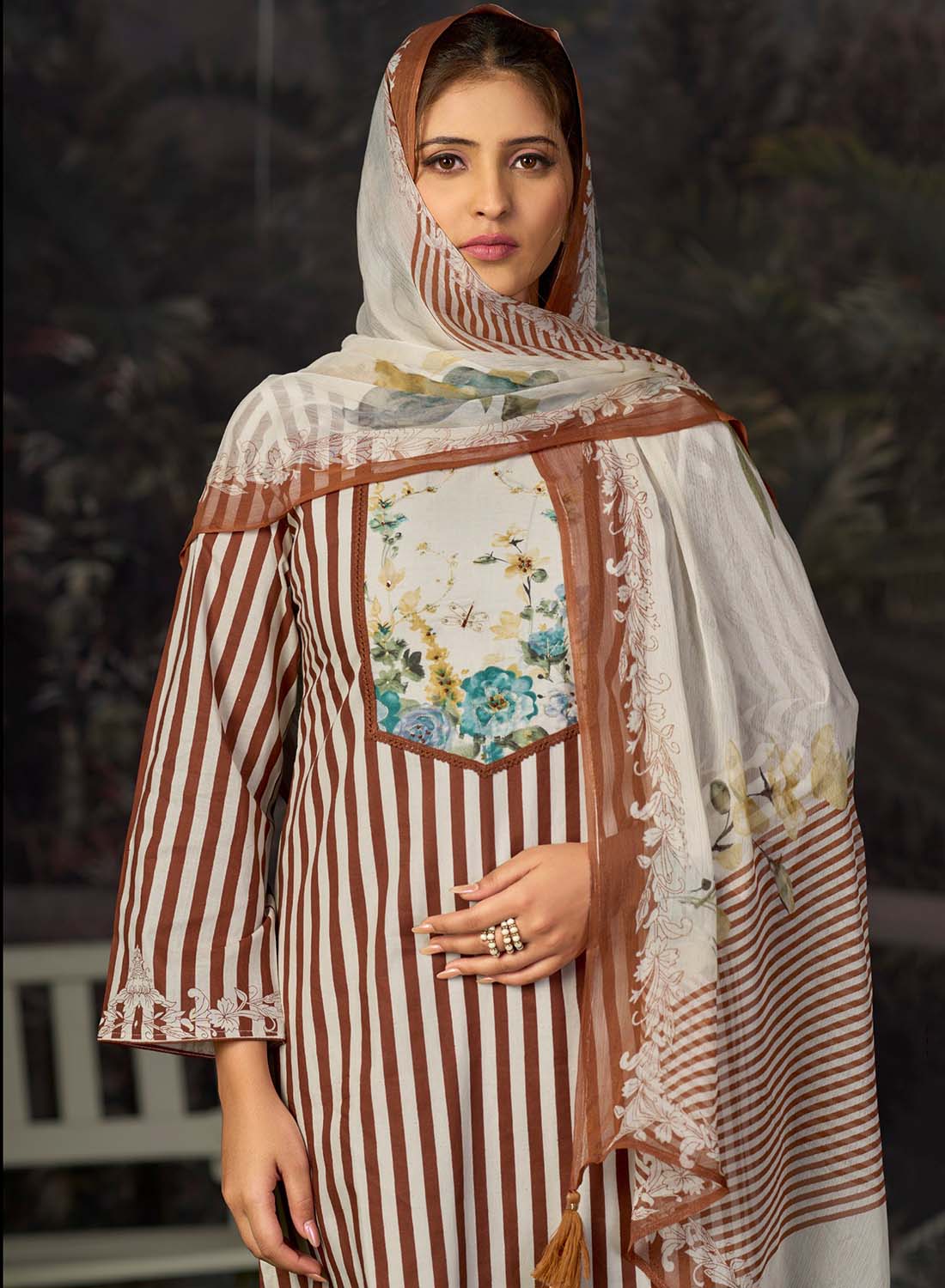 Pure Lawn Cotton Unstitched Salwar Suit Material with Chiffon Dupatta