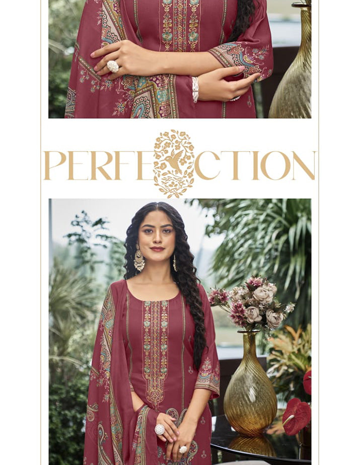 Pashmina Unstitched Winter Salwar Suit Dress Material with Neck Embroidery