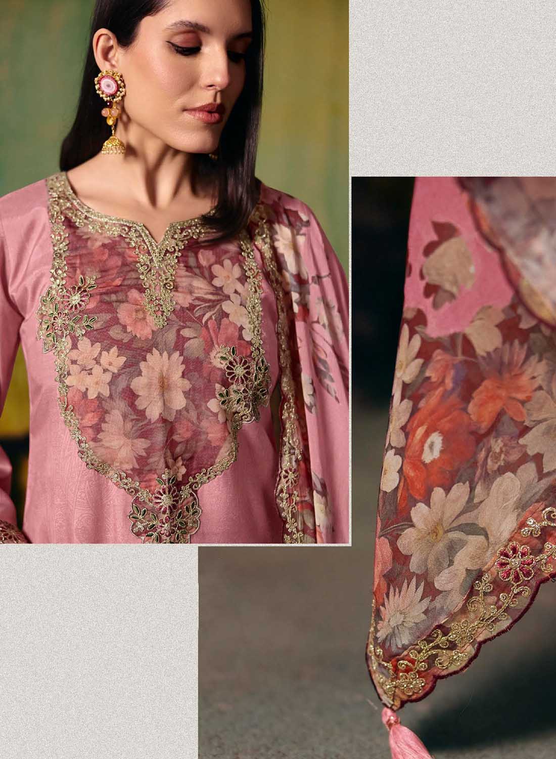 Party Wear Pink Muslin Unstitched Salwar Suit Dress Material for Women