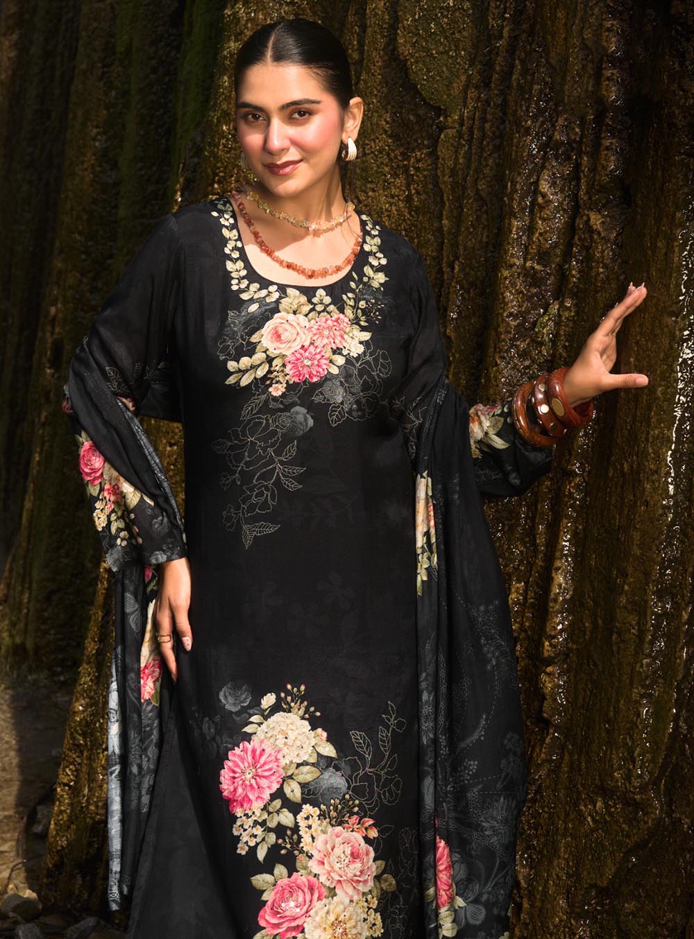Party Wear Muslin Black Unstitched Suit Material with Handwork for Women