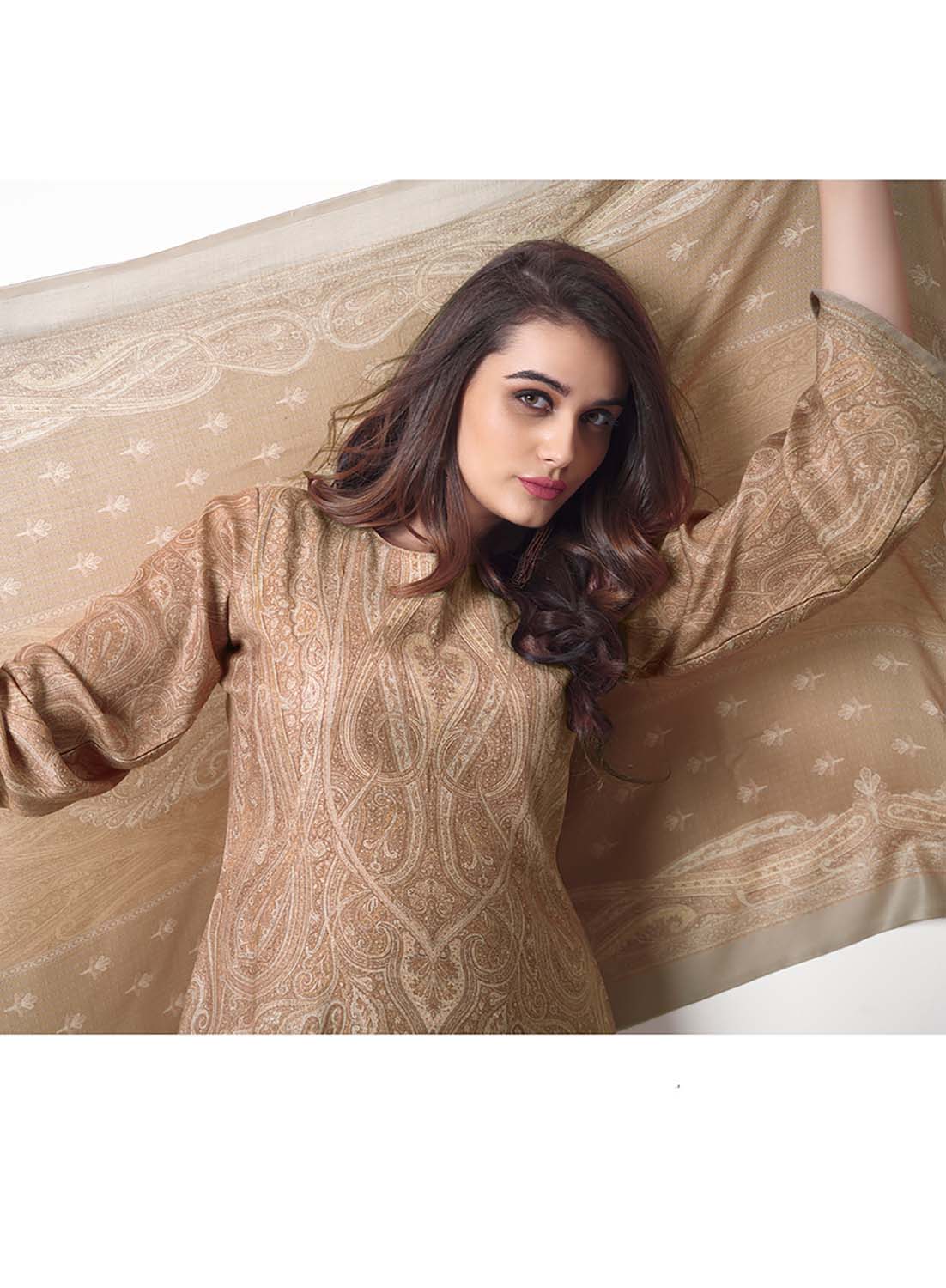 Brown Unstitched Pashmina Winter Salwar Suits Fabric for Ladies PRM Trendz