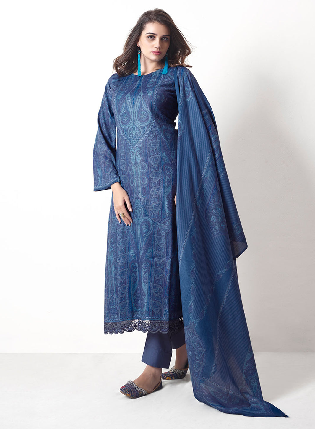 Maroon Pashmina Unstitched Salwar Suit With Pashmina Dupatta main image 0