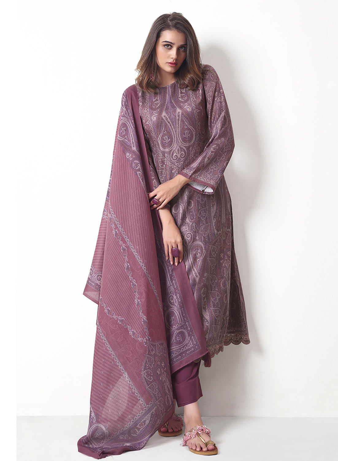 Mauve Unstitched Pashmina Winter Salwar Suits Fabric for Ladies PRM Trendz
