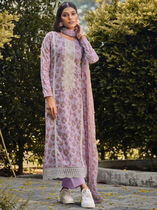 Ibiza Lawn Cotton Embroidered Unstitched Women Suit Set Lavender IBIZA