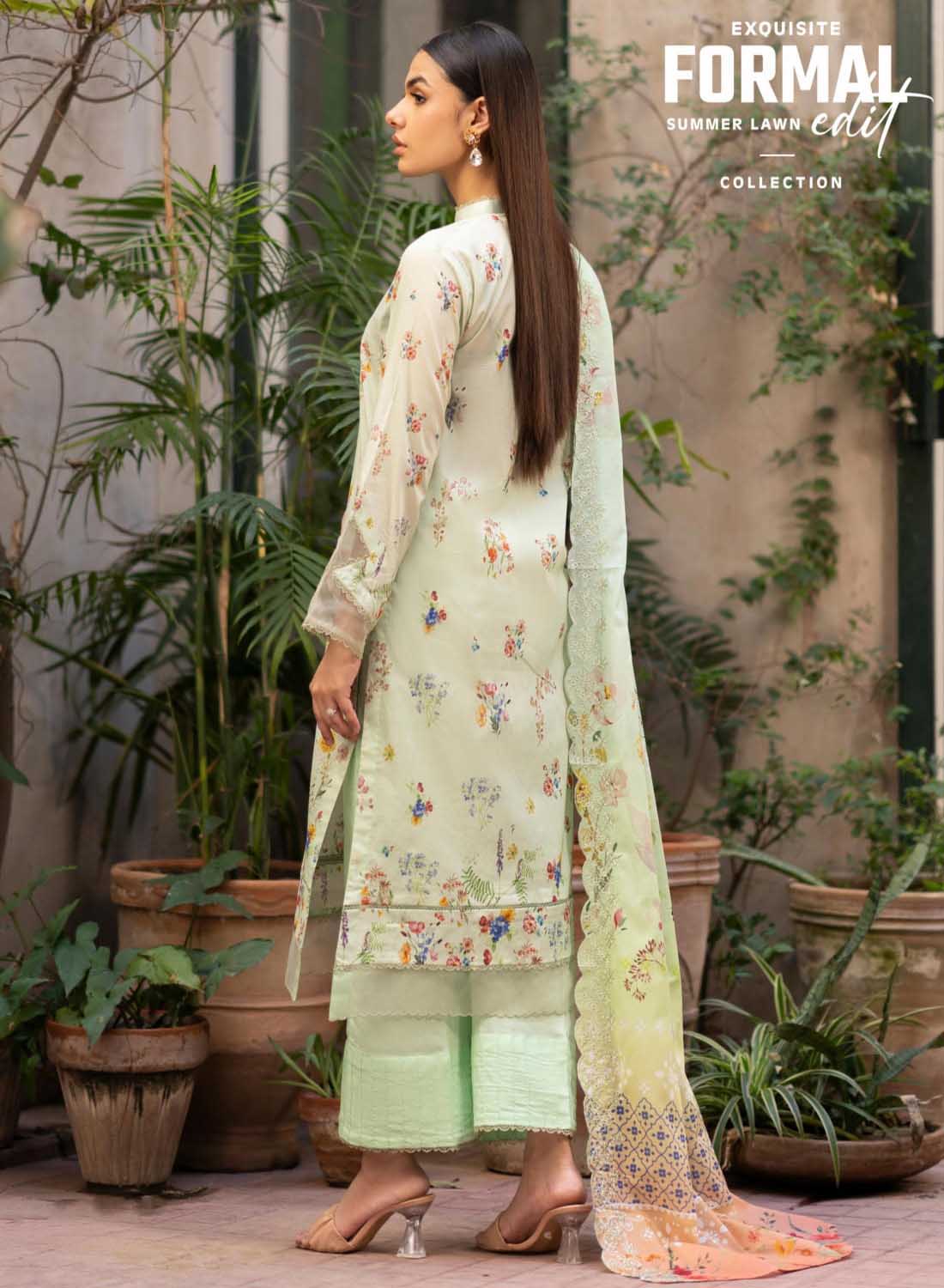 Gulljee Unstitched Green Printed Pakistani Lawn Suit Set with Embroidery