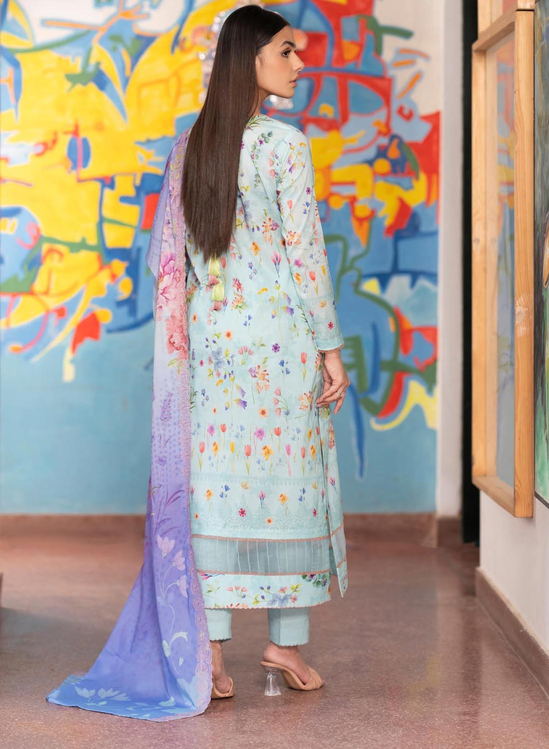 Women's Unstitched Pakistani Lawn Suit Material with Embroidery