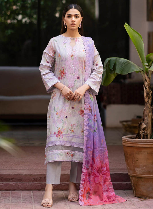 Gulljee Grey Unstitched Pakistani Lawn Suit Material with Embroidery