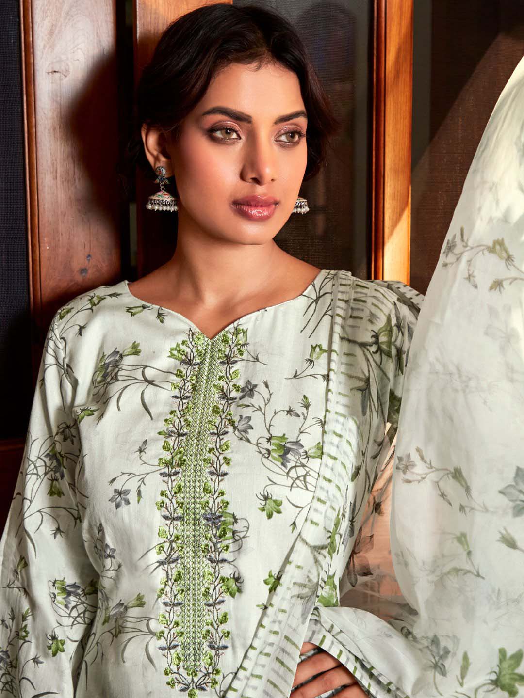 Zulfat Daily Wear Unstitched Cotton Suit Set Light Green Zulfat