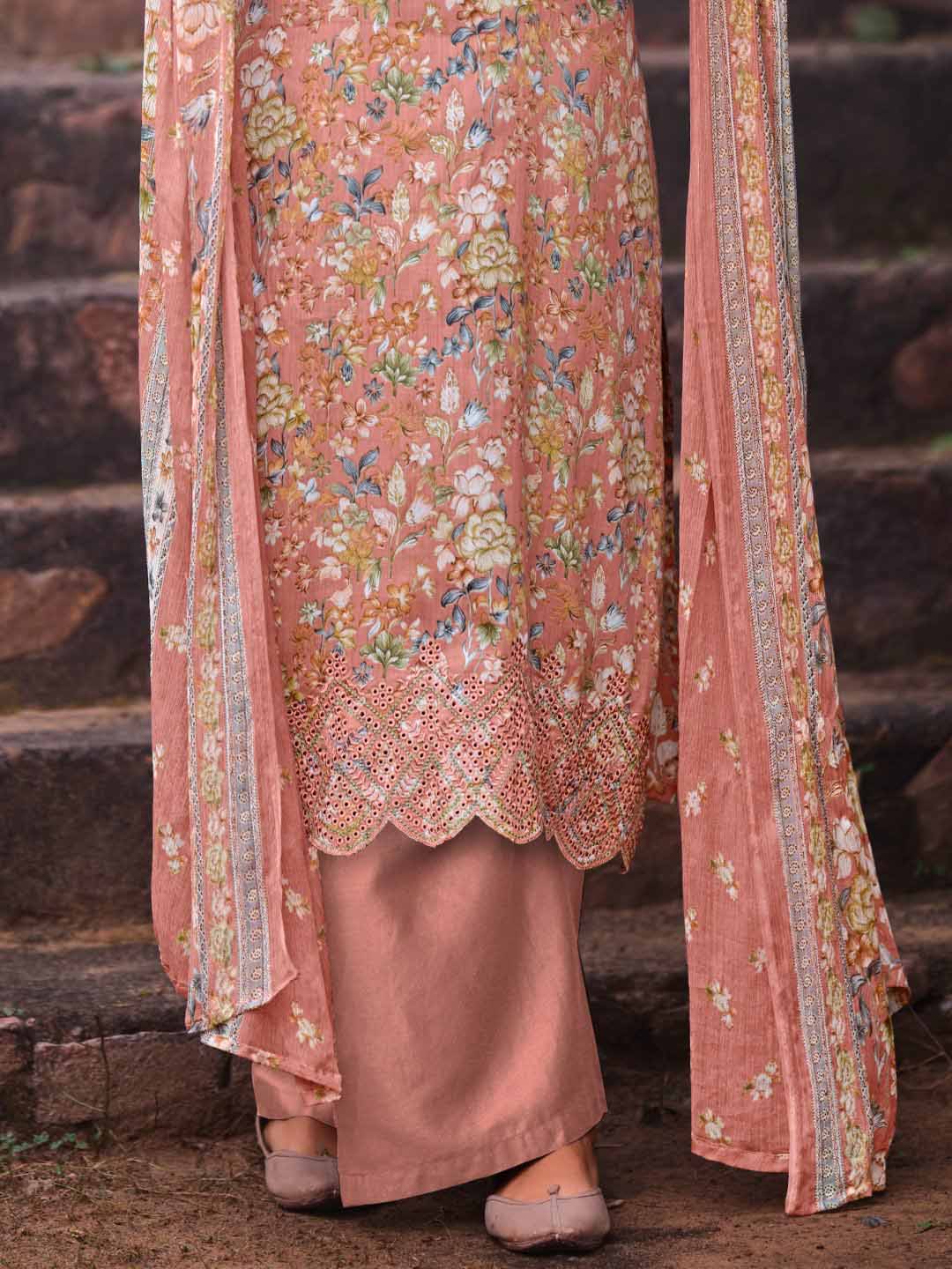 Unstitched Cotton Printed Suit Material with Heavy Embroidery Belliza