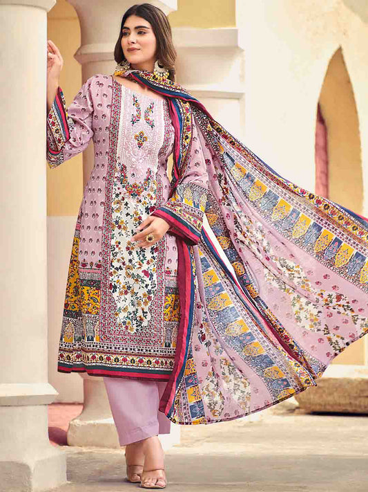 Belliza Pakistani Print Pink Unstitched Women Cotton Suit Material