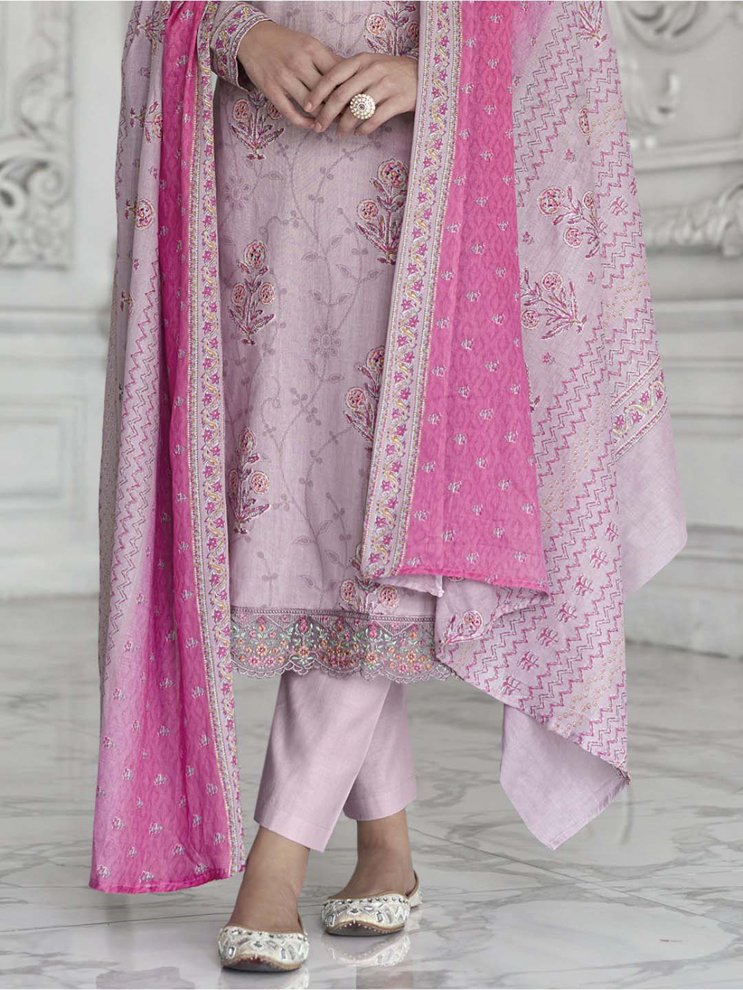 Mumtaz Arts Cotton Embroidered Unstitched Suit Set Lilac