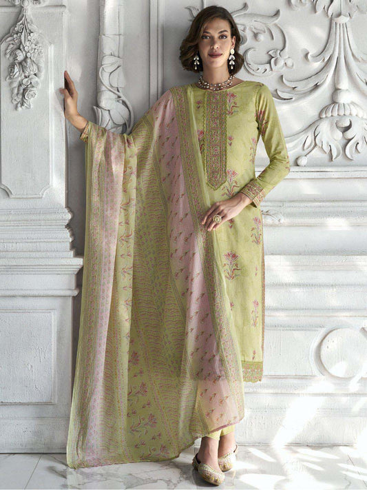 Mumtaz Arts Cotton Embroidered Unstitched Suit Set Green