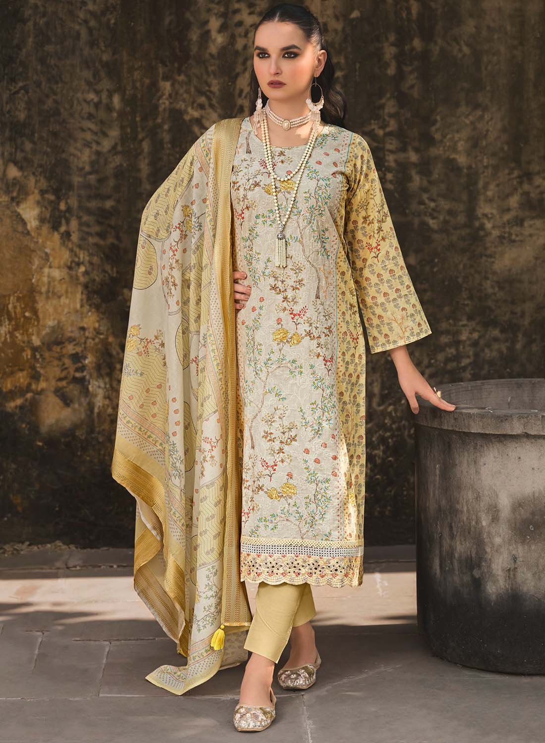 Pure Lawn Cotton Embroidered Unstitched Salwar Suit Fabric for Women