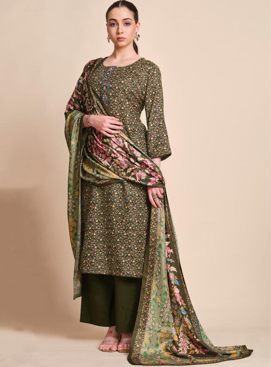 Ganga Unstitched Pashmina Winter Suit Dress Material with Shawl