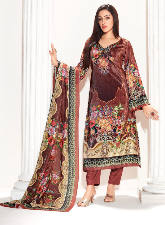 Yesfab Unstitched Printed Winter Velvet Suit Material for Ladies YesFab