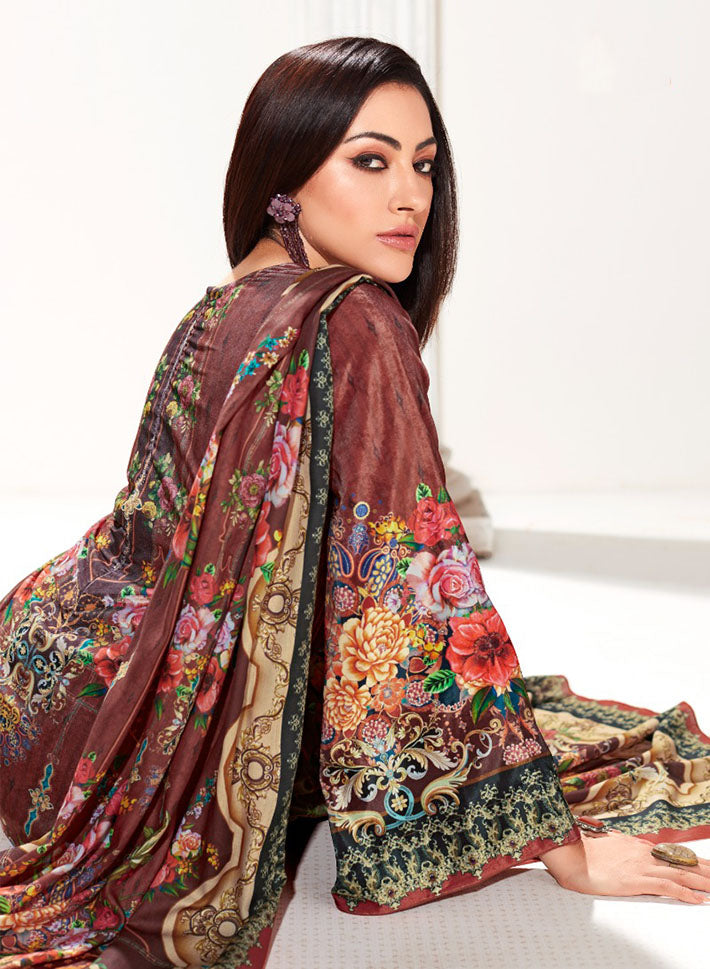 Yesfab Unstitched Printed Winter Velvet Suit Material for Ladies YesFab
