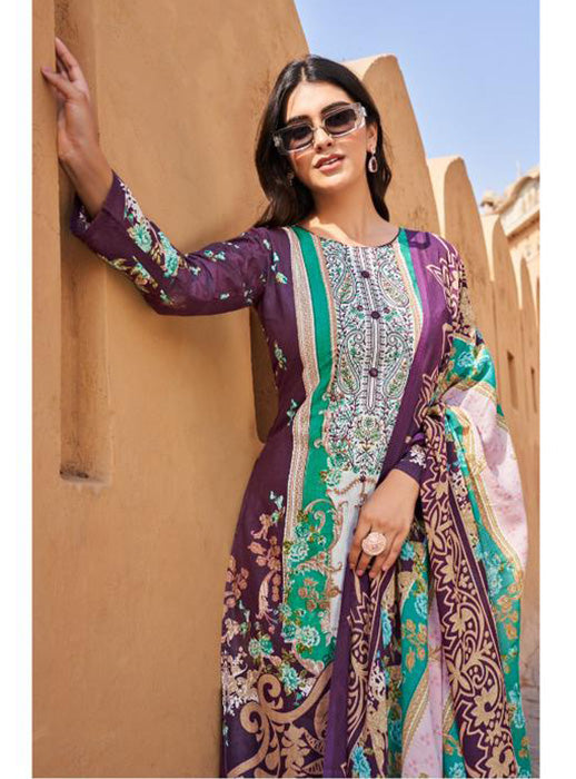 Purple Pure Cotton Cambric Pakistani Print Unstitched Suit for Women