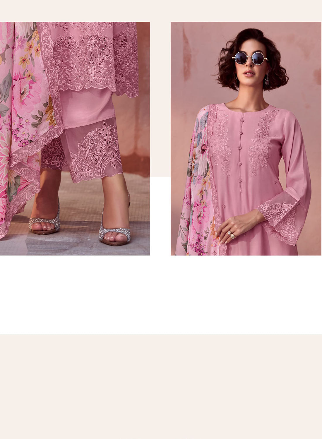 Party Wear Pure Muslin Pink Unstitched Suit Dress Material for Women