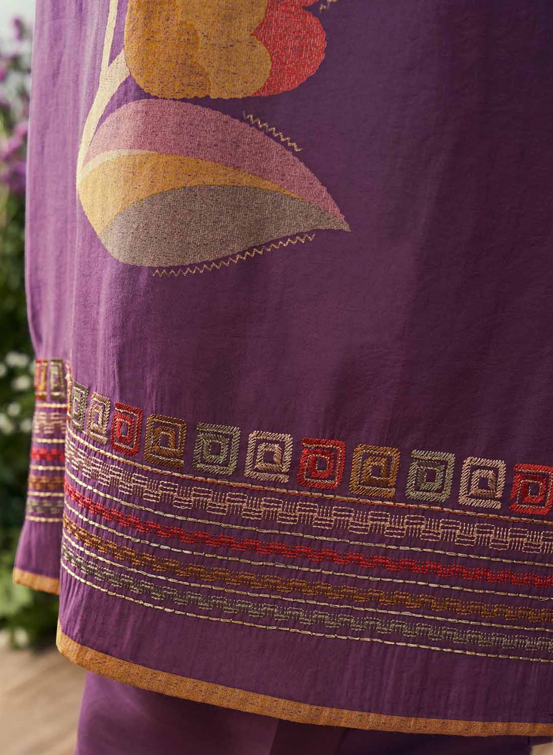 Purple Unstitched Pure Viscose Muslin Suit Dress Material with Embroidery