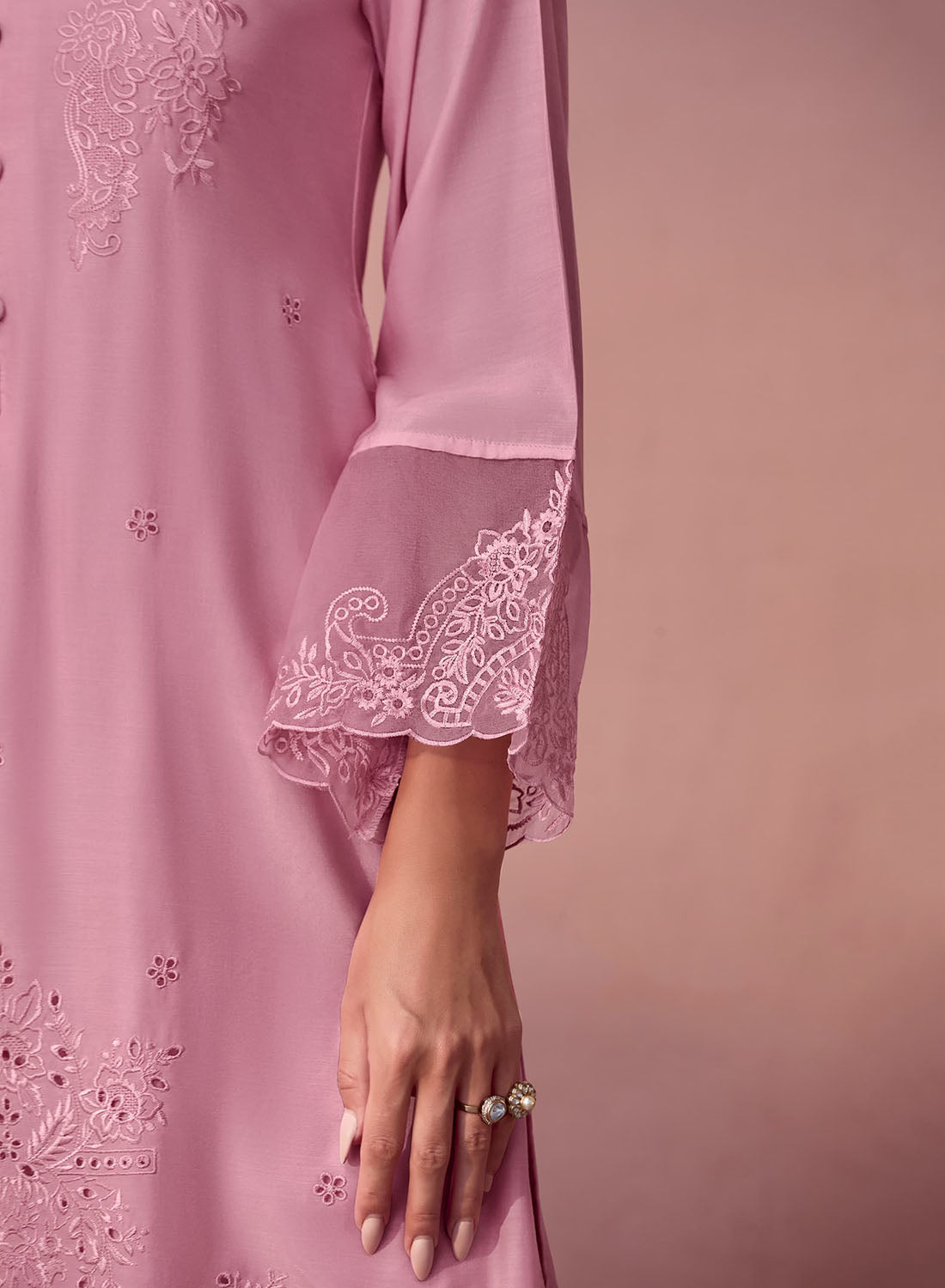 Party Wear Pure Muslin Pink Unstitched Suit Dress Material for Women