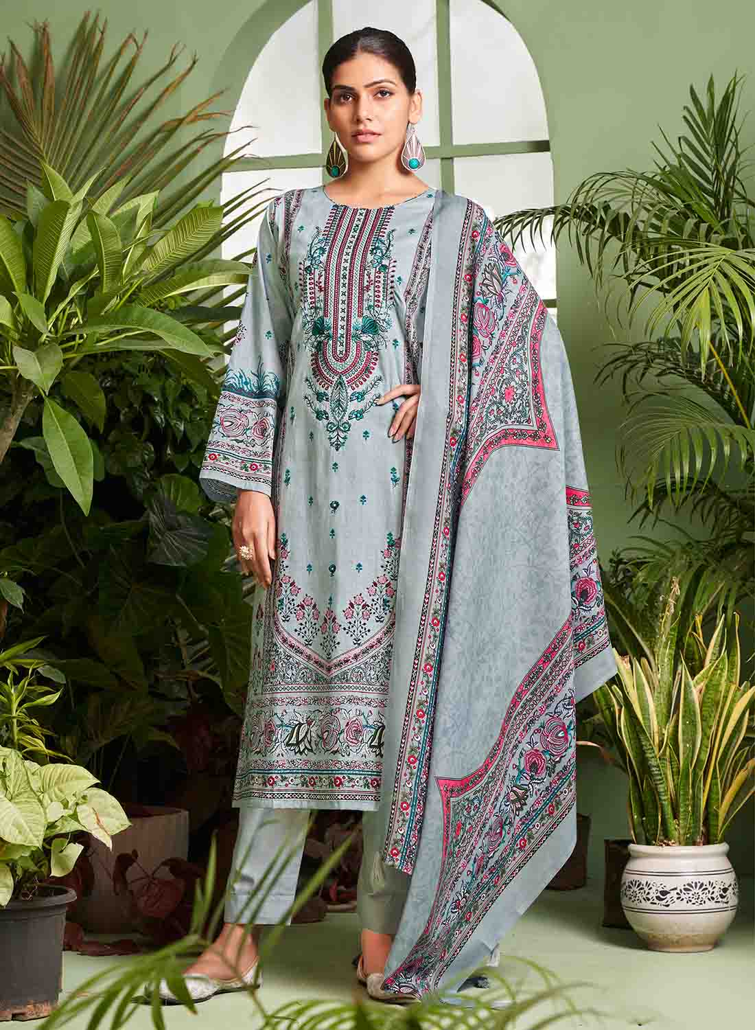 Pure Cotton Cambric Pakistani Print Unstitched Suit Material for Ladies