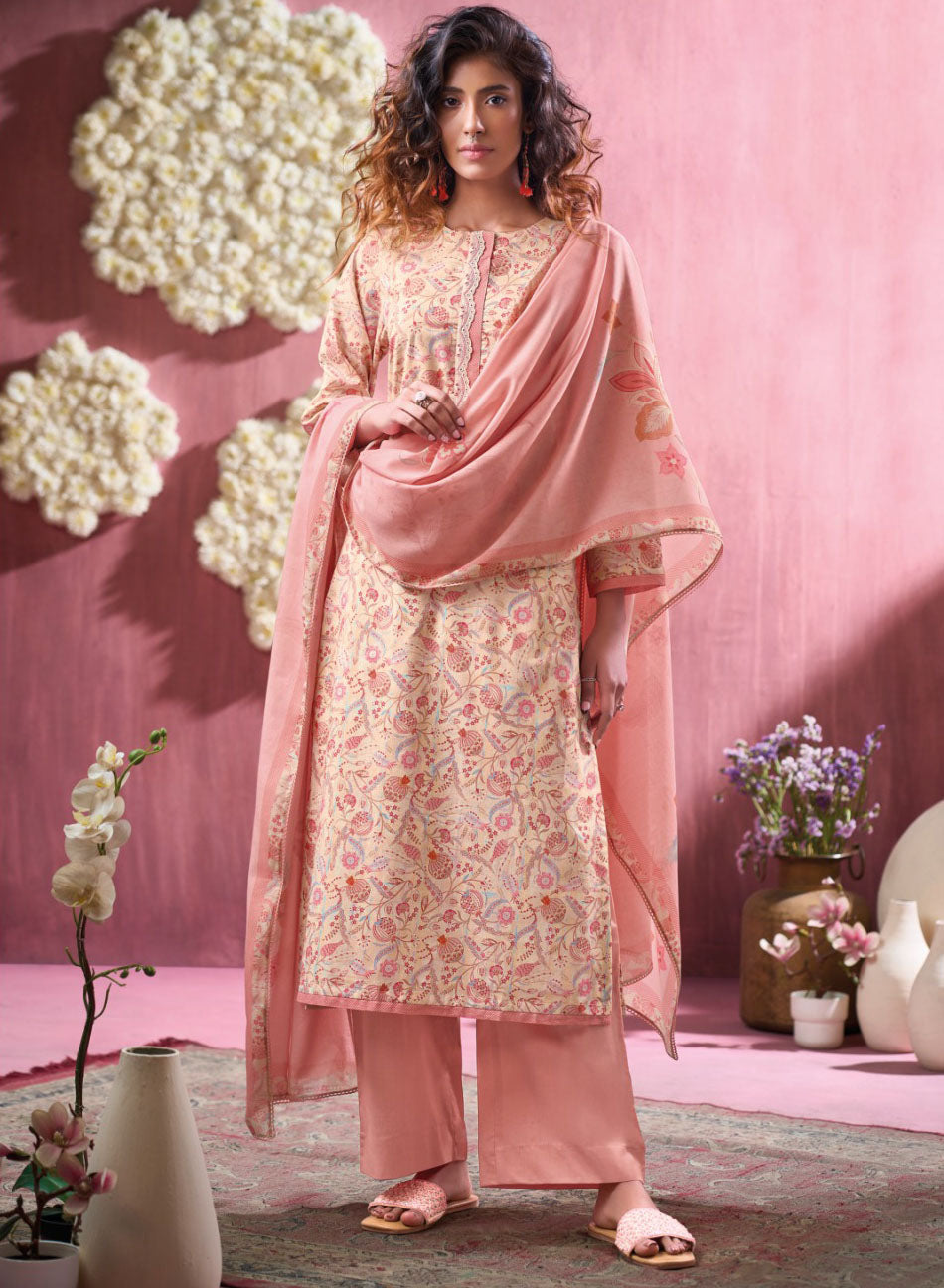 Ganga Cotton Satin Unstitched Salwar Suit Material with Cotton Dupatta