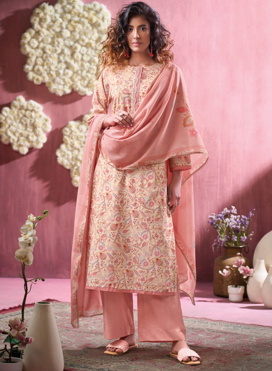 Ganga Cotton Satin Unstitched Salwar Suit Material with Cotton Dupatta