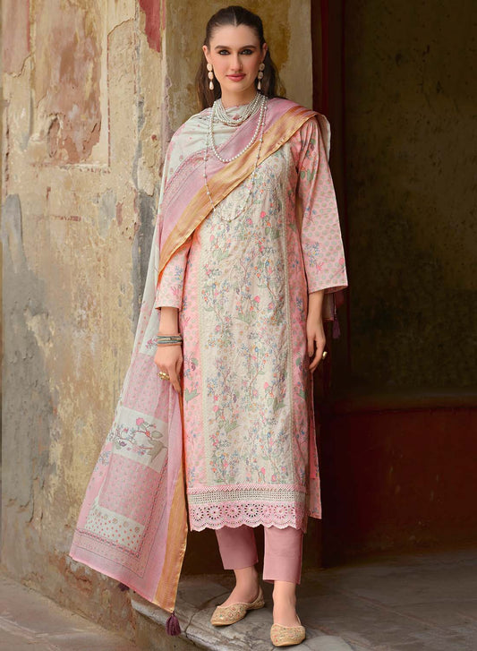 Pure Lawn Cotton Unstitched Salwar Suit Material with Embroidery