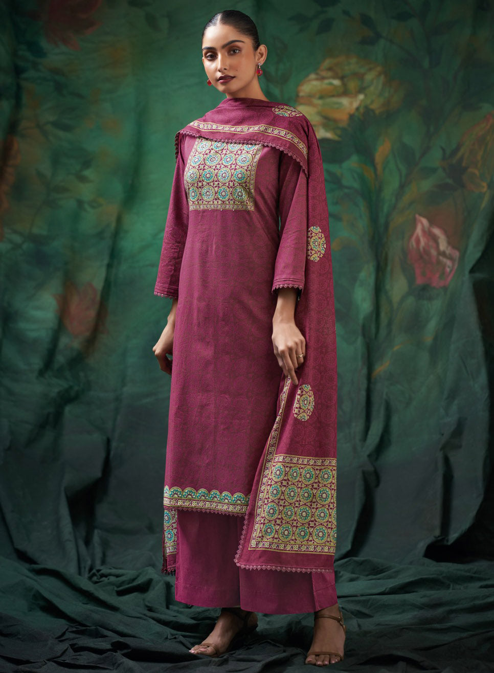 Ganga Unstitched Cotton Suit Dress Material for Women with Dupatta Pink