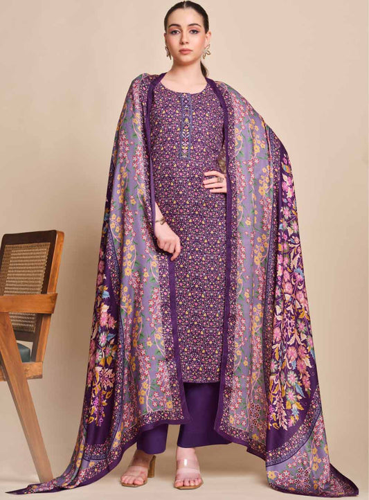 Ganga Unstitched Pashmina Winter Suit Material with Shawl Dupatta