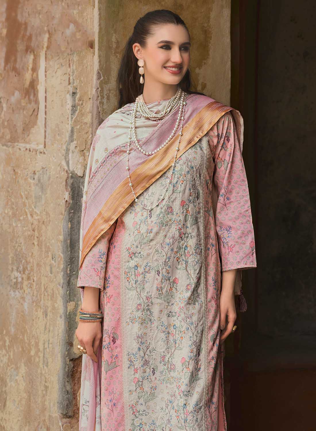Pure Lawn Cotton Unstitched Salwar Suit Material with Embroidery