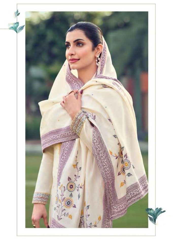 Unstitched White Pashmina Winter Woolen Suit Dress Material for Women Stilento Unstitched White Pashmina Winter Woolen Suit Dress Material for Women Stilento