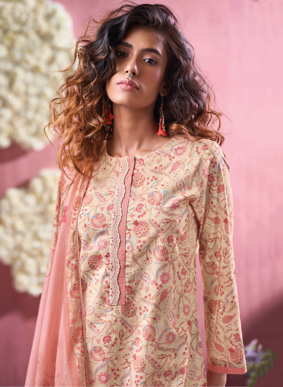 Ganga Cotton Satin Unstitched Salwar Suit Material with Cotton Dupatta