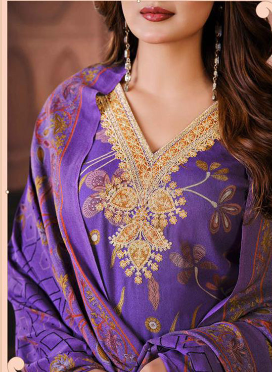 Viscose Pashmina Unstitched Winter Salwar Suit Dress Material with Embroidery
