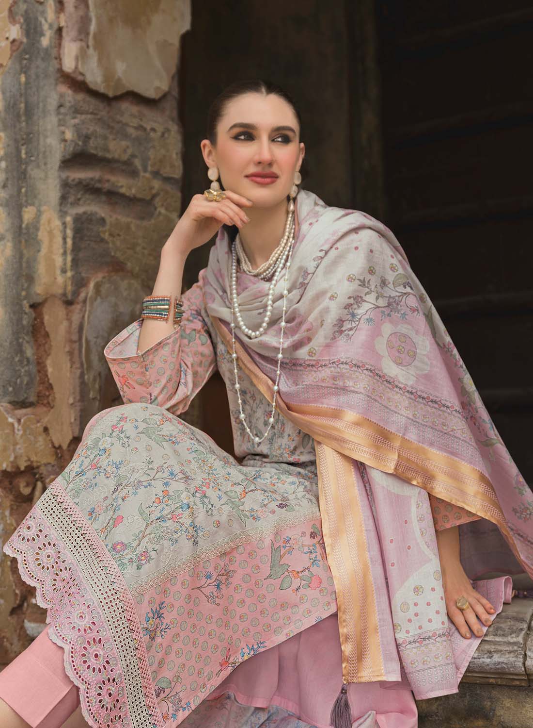Pure Lawn Cotton Unstitched Salwar Suit Material with Embroidery