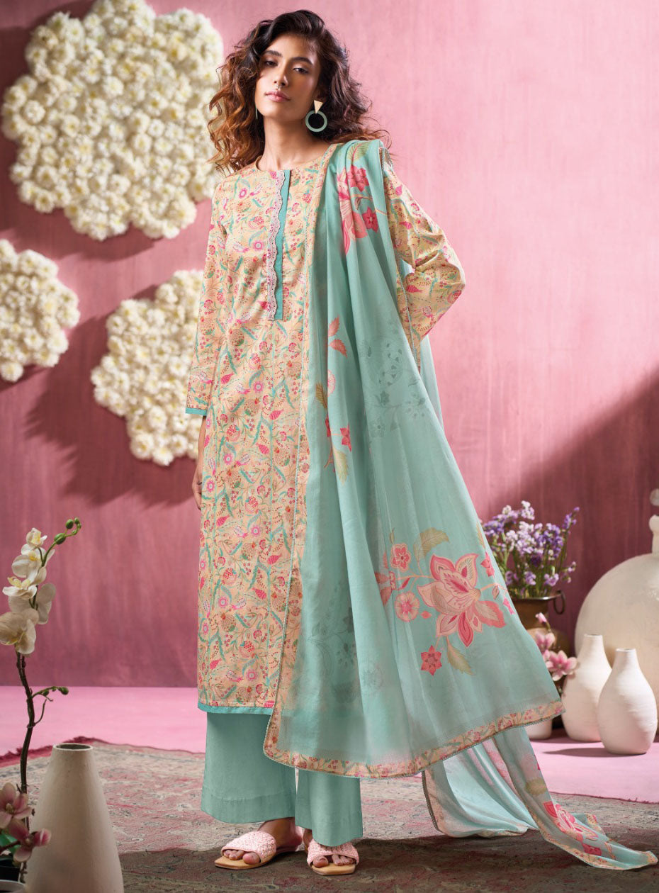 Ganga Cotton Satin Unstitched Salwar Suit Set Material with Dupatta