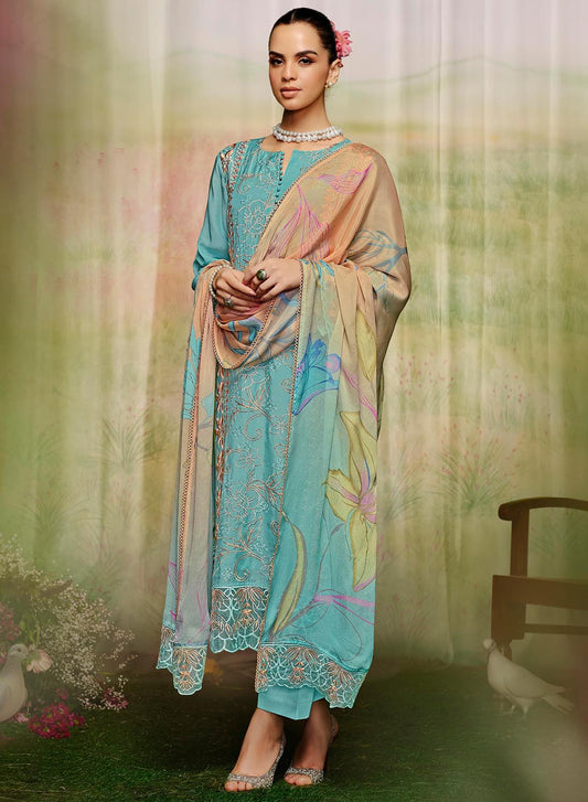 Party Wear Unstitched Pure Muslin Suit Dress Material for Women