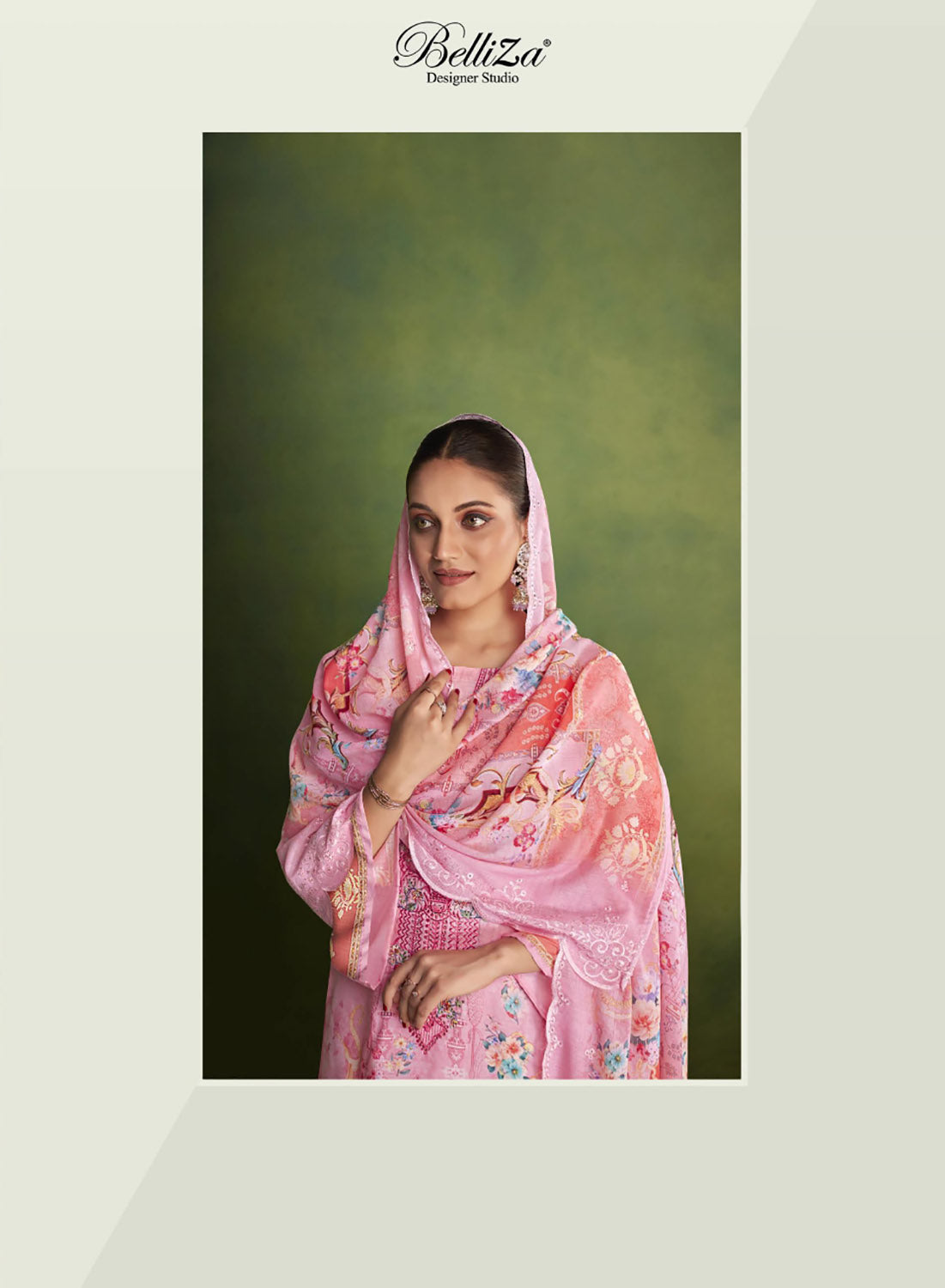 Belliza Pink Cotton Pakistani Print Unstitched Women Suit Material Belliza