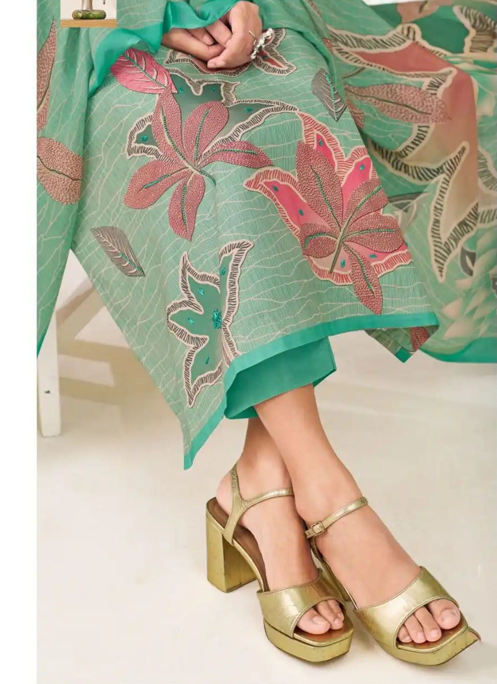 Pure Lawn Cotton Unstitched Suit Set Dress Material with Muslin Dupatta