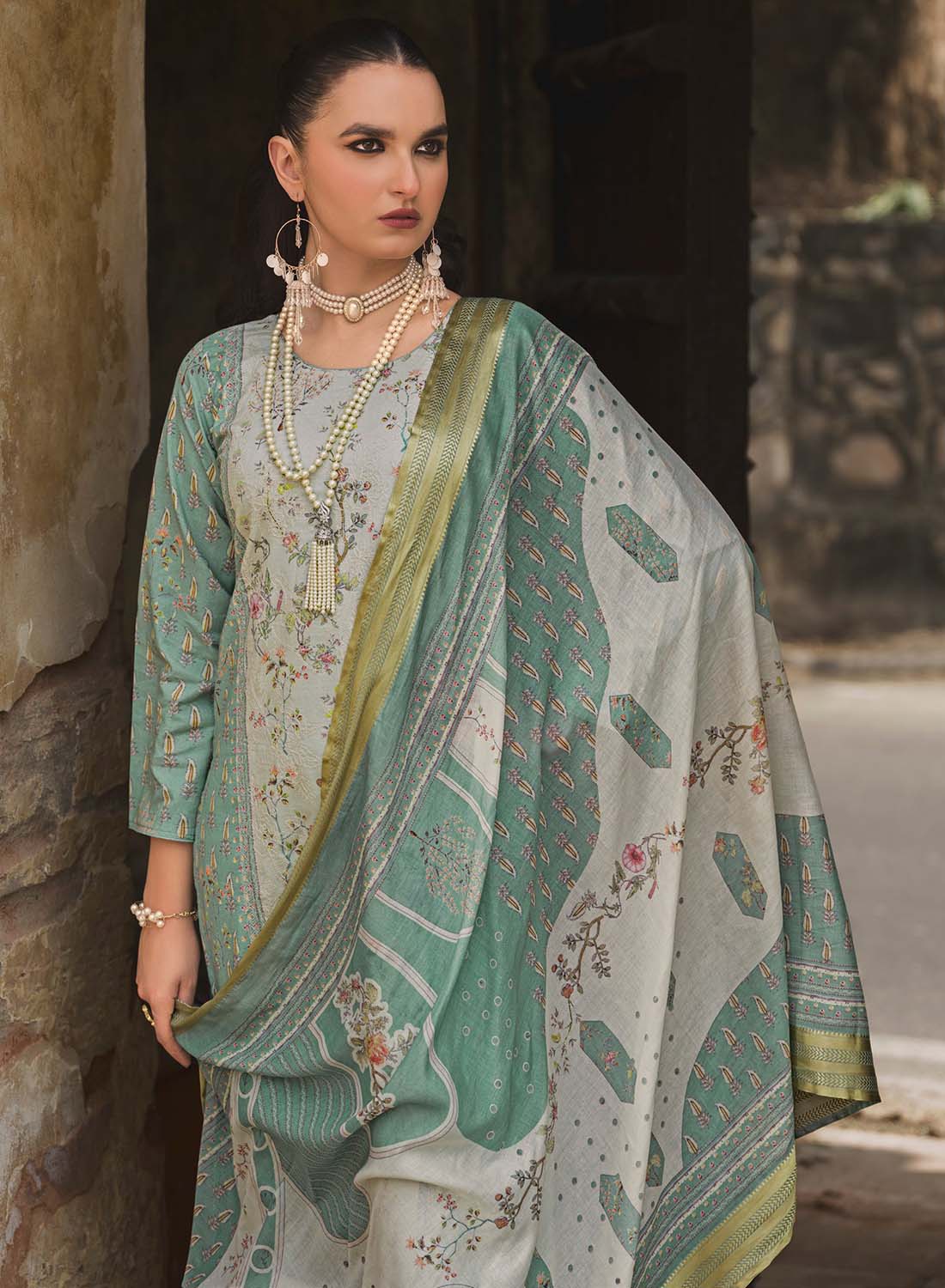 Pure Lawn Cotton Unstitched Salwar Suit Set Material with Embroidery