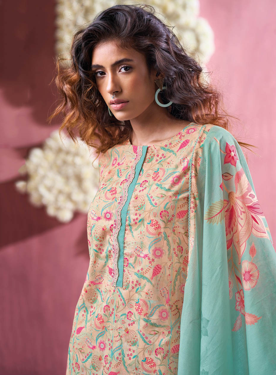 Ganga Cotton Satin Unstitched Salwar Suit Set Material with Dupatta