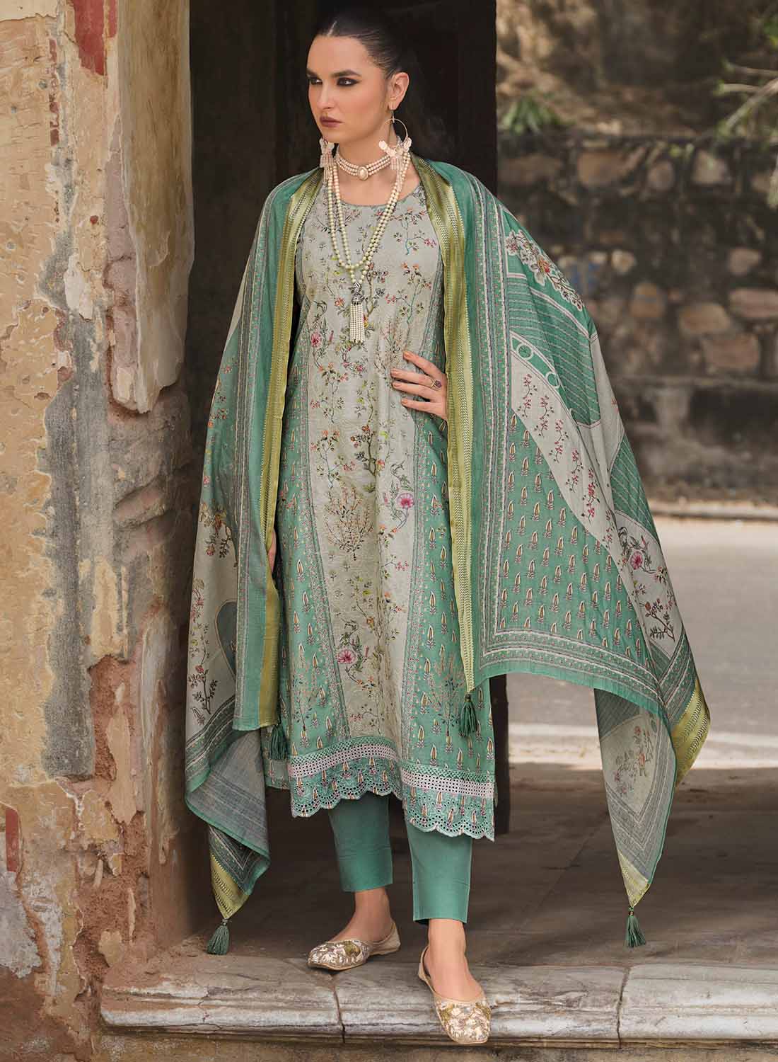 Pure Lawn Cotton Unstitched Salwar Suit Set Material with Embroidery